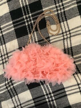 Anthropologie Pink Feathered Chain-Handle Clutch